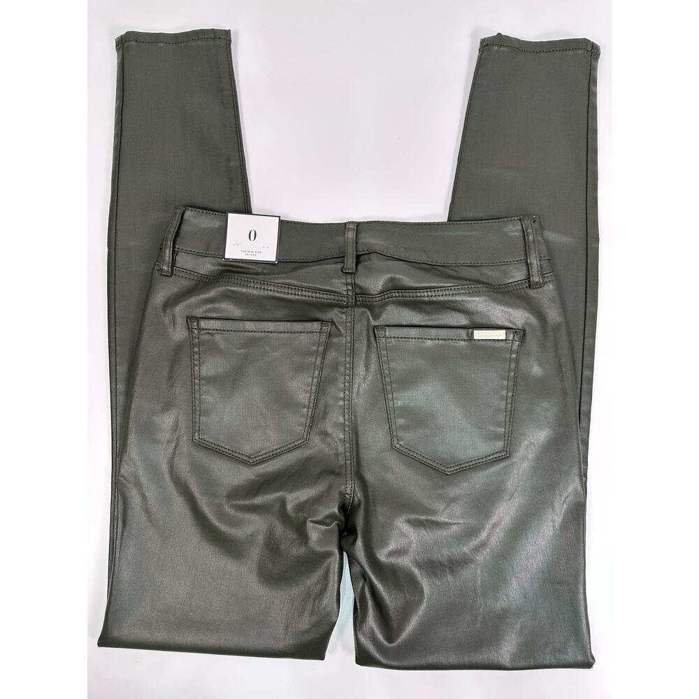 NWT White House Black Market Mid Rise Coated Moto Skinny Jeans Green Size 0R - Picture 6 of 12